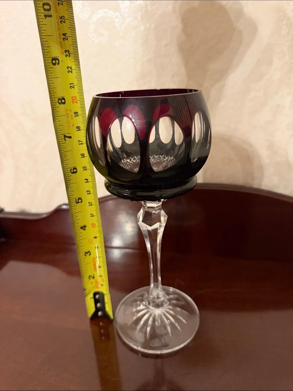 Vintage Cut to clear Cranberry Wine Glass